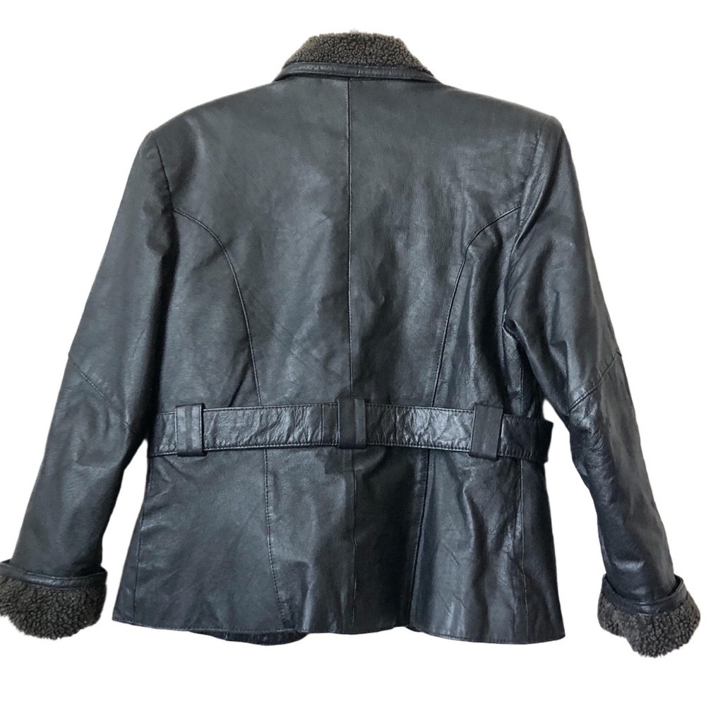 Smart Set Vintage 90s Brown Leather Aviator Jacket Crop Double Breasted Small - Picture 3 of 13